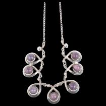 HERMANN SIERSBOL - a a Danish modernist sterling silver purple moonstone fringe necklace, 38cm, 19.