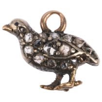 A Victorian miniature diamond Grouse bird pendant/charm, set with rose-cut diamonds, apparently