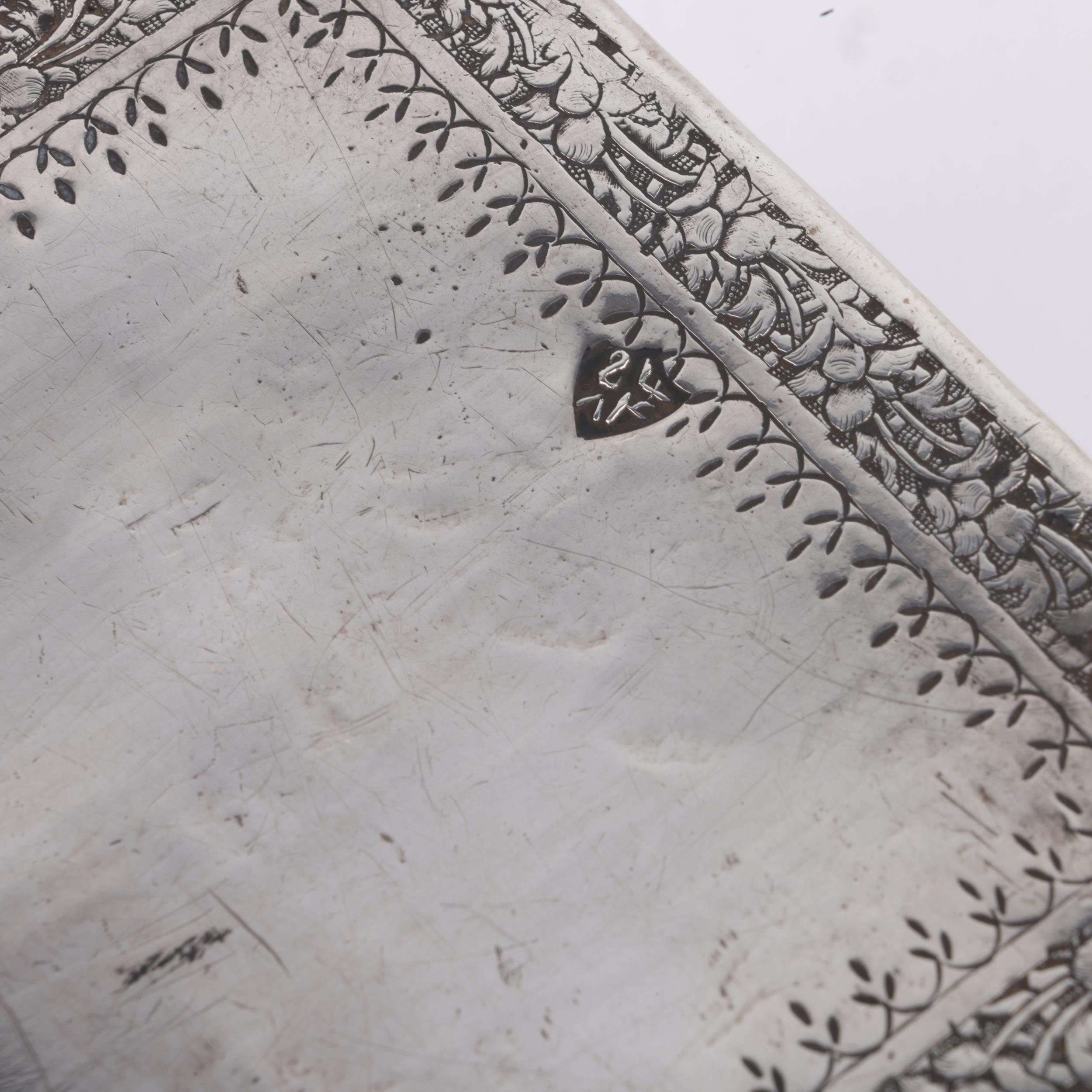 A Persian silver 'Musicians' cigarette box, allover engraved decoration, marked on base, 12.5cm x - Image 3 of 3