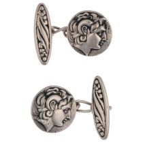 A pair of 800 silver Ancient coin cufflinks, 16mm, 11.5g all stones present, only general surface