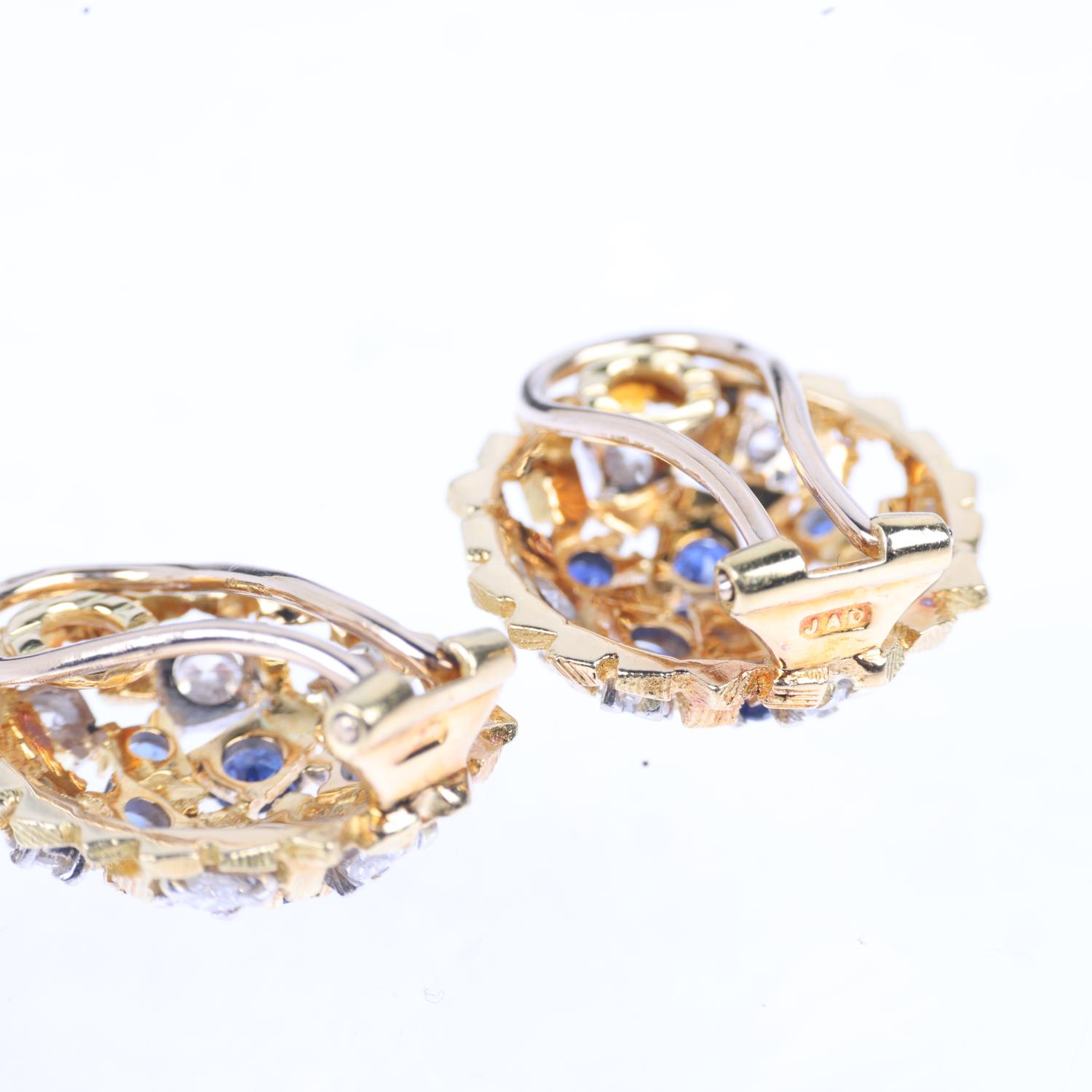 JOHN DONALD - a pair of 1970s 18ct gold sapphire and diamond abstract clip-on earrings, maker JAD, - Image 4 of 4