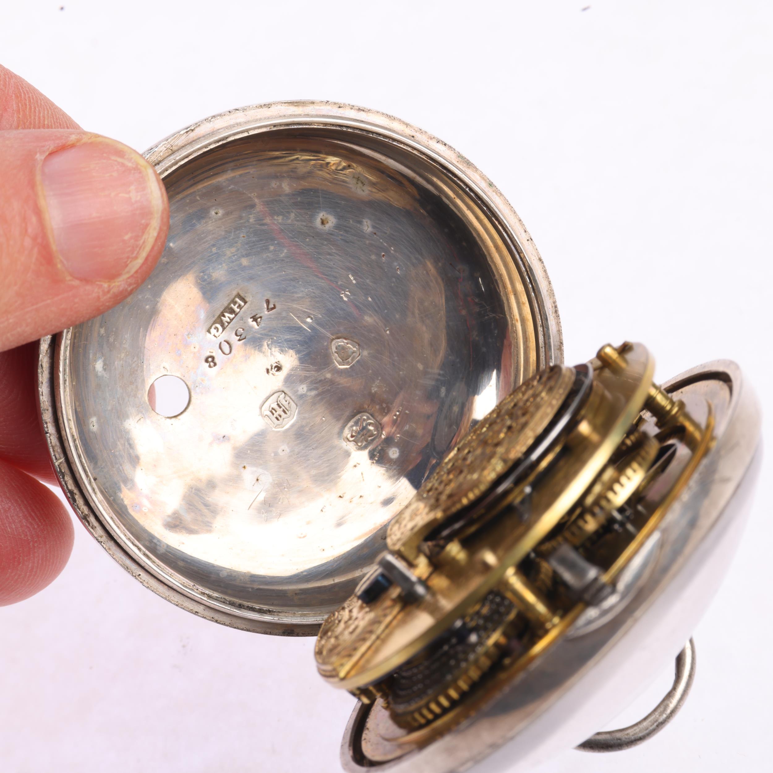 A mid-19th century silver pair-cased open-face key-wind verge pocket watch, white enamel dial with - Image 5 of 5