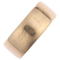 A late 20th century 9ct gold wedding band ring, maker S&W, London 1975, band width 8.5mm, size U,