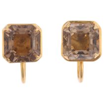 A pair of smoky quartz earrings, with unmarked gold screw-back fittings, 11mm, 5.1g No damage or