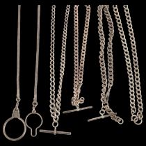 A group of silver Albert chain necklaces Lot sold as seen unless specific item(s) requested