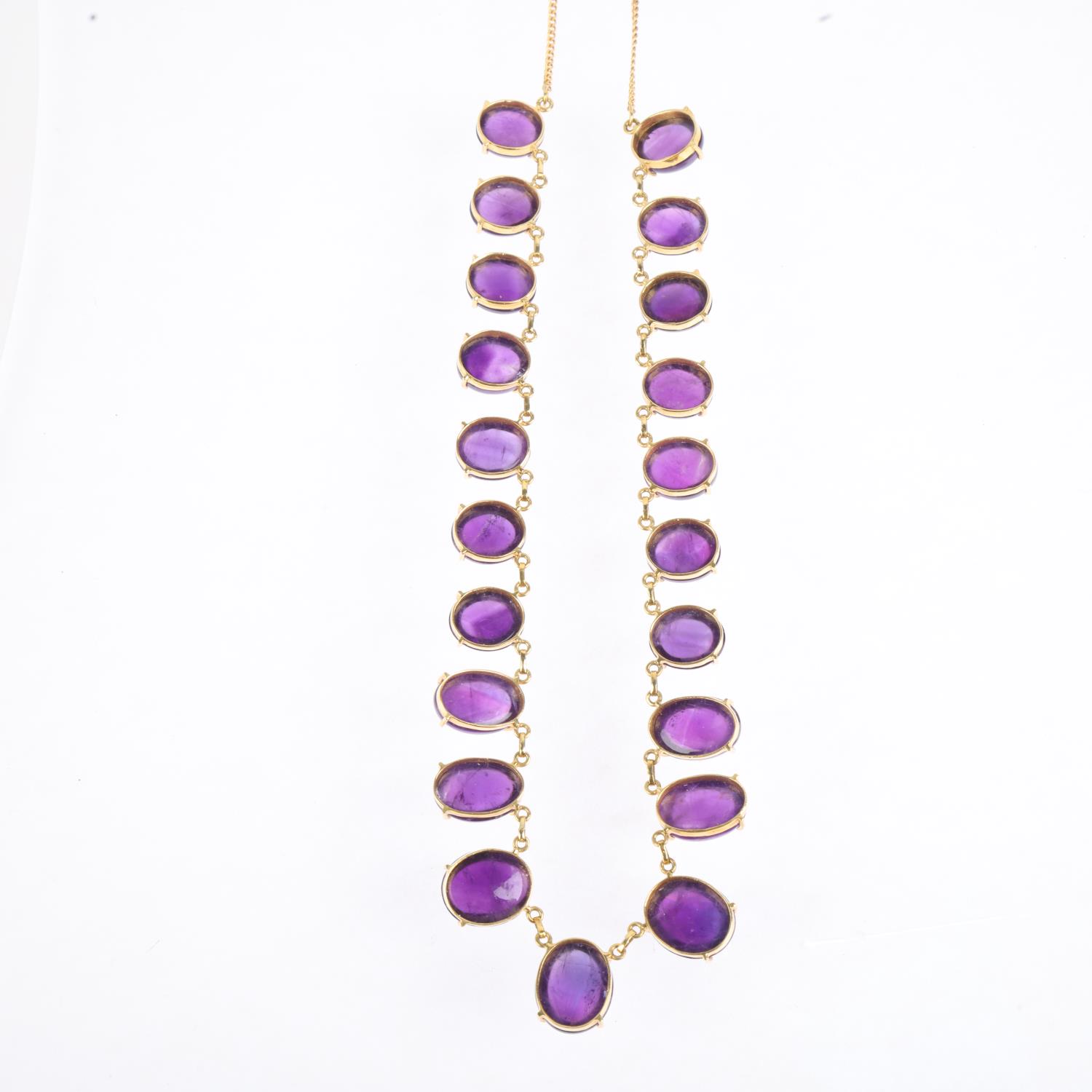 A 22ct gold graduated amethyst fringe necklace, claw set with oval cabochon amethysts, largest - Image 3 of 4