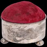 A Chinese export silver dragon pin cushion, 7.5cm, 3.4oz gross No damage or repair, only general