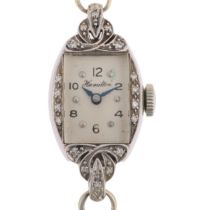 HAMILTON - a lady's Vintage platinum diamond mechanical cocktail wristwatch, circa 1960s, silvered