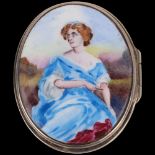 A William IV silver and enamel portrait pillbox, Henry Wilkinson & Co, Sheffield 1832, oval form