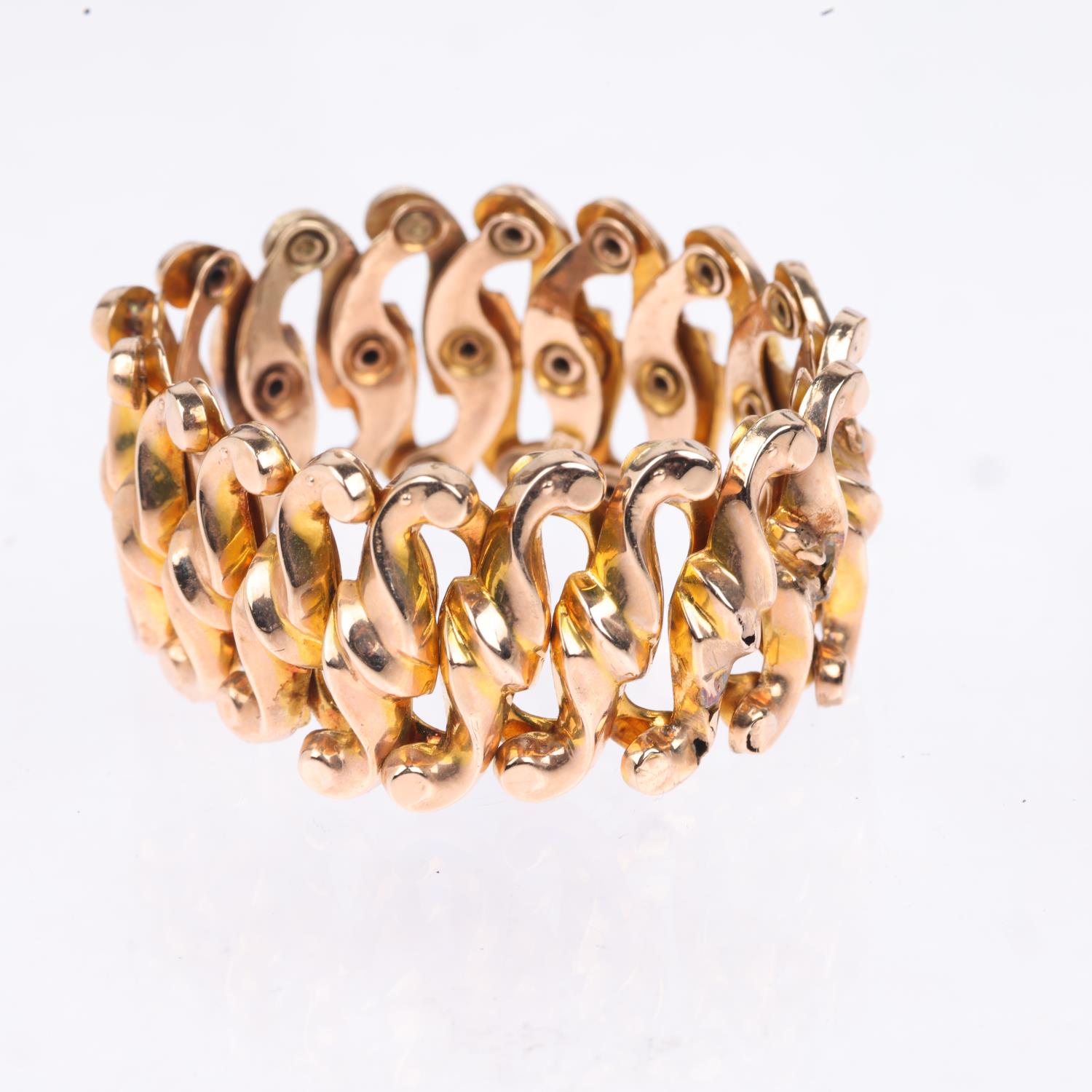A Victorian 9ct gold expanding bracelet, band width 17.5mm, internal circumference 10 - 25cm, 11g - Image 2 of 4