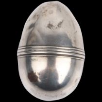 A George III silver egg nutmeg grater, maker SM, probably Samuel Meriton II, circa 1780, plain