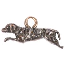 A Victorian miniature diamond dog pendant/charm, set with rose-cut diamonds, apparently unmarked,
