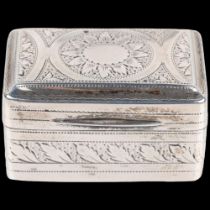 A George IV nutmeg grater, John Thropp, Birmingham 1825, rectangular form, with allover bright-cut