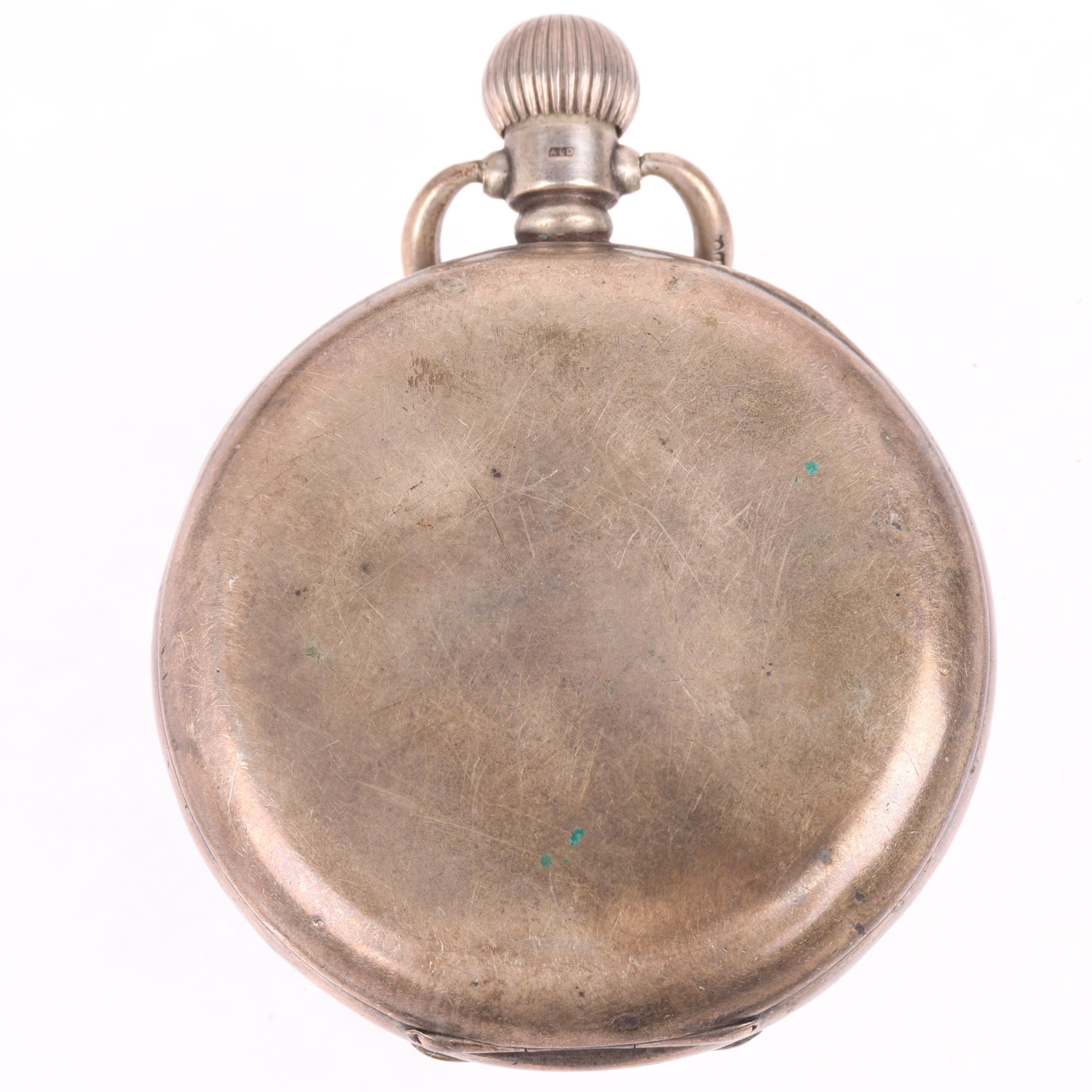 WALTHAM - a silver open-face keyless pocket watch, black enamel dial with Arabic numerals, cathedral - Image 2 of 5