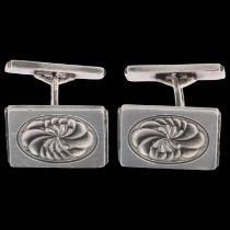 GEORG JENSEN - a pair of a Danish modernist sterling silver Lotus pattern cufflinks, designed by