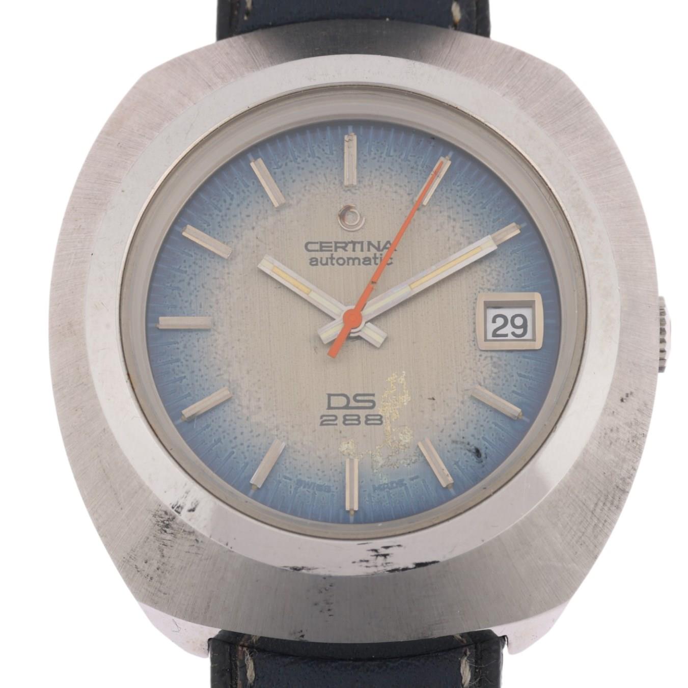CERTINA - a Vintage stainless steel DS 288 automatic calendar wristwatch, circa 1970s, ombre blue