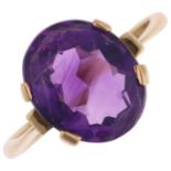 A late 20th century 9ct gold amethyst dress ring, maker LCF, London 1981, claw set with oval mixed-