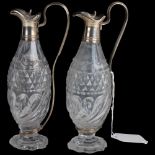 A pair of George III silver-mounted glass oil and vinegar cruet bottles, indistinct maker, London