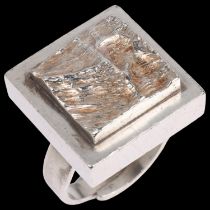 HERMANN SIERSBOL - a a Danish modernist sterling silver abstract panel ring, signed, setting