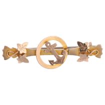 An early 20th century 9ct rose gold 'Hope' anchor bar brooch, 44.6mm, 2.9g Central bar has been