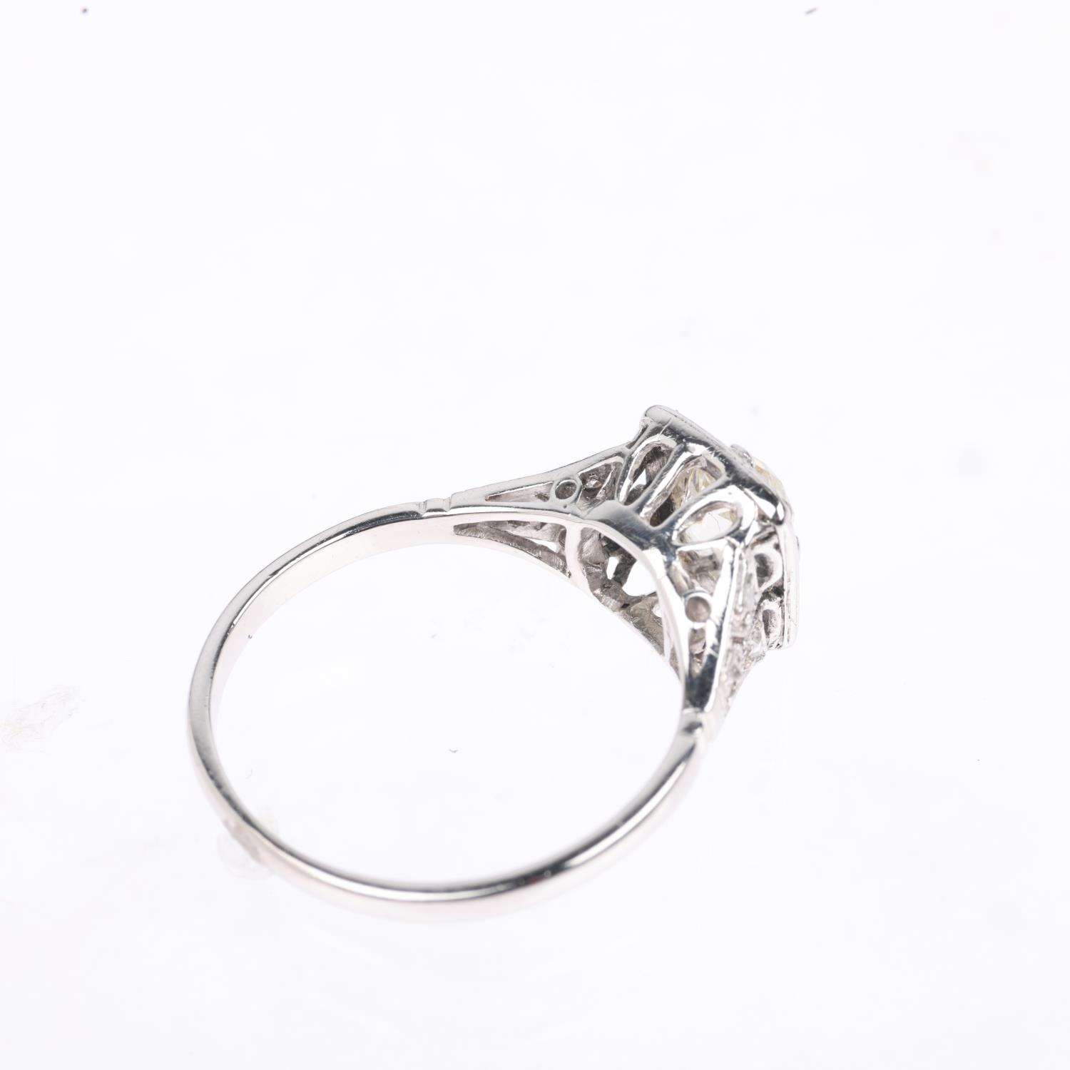 An Art Deco 0.65ct solitaire diamond panel ring, claw set with old-cut diamond surrounded by rose - Image 3 of 4