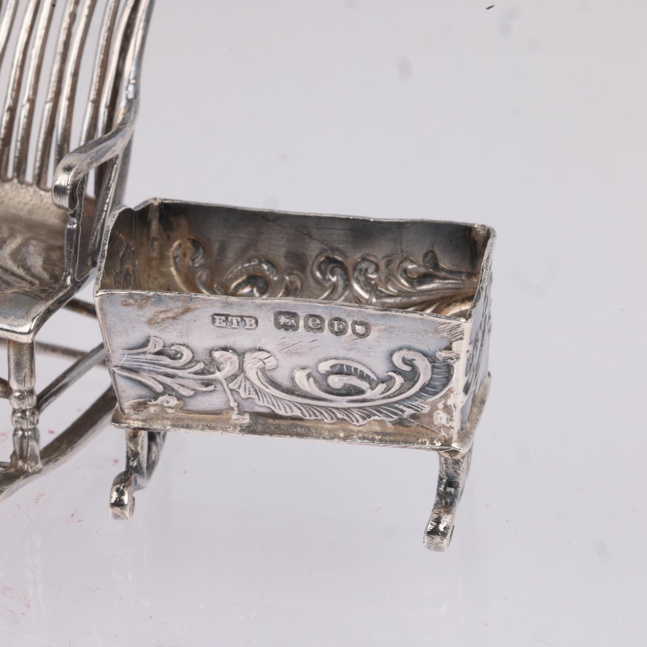 4 German novelty silver doll's house items, including rocking chair, Sheffield 1905, wheel barrow, - Image 2 of 3