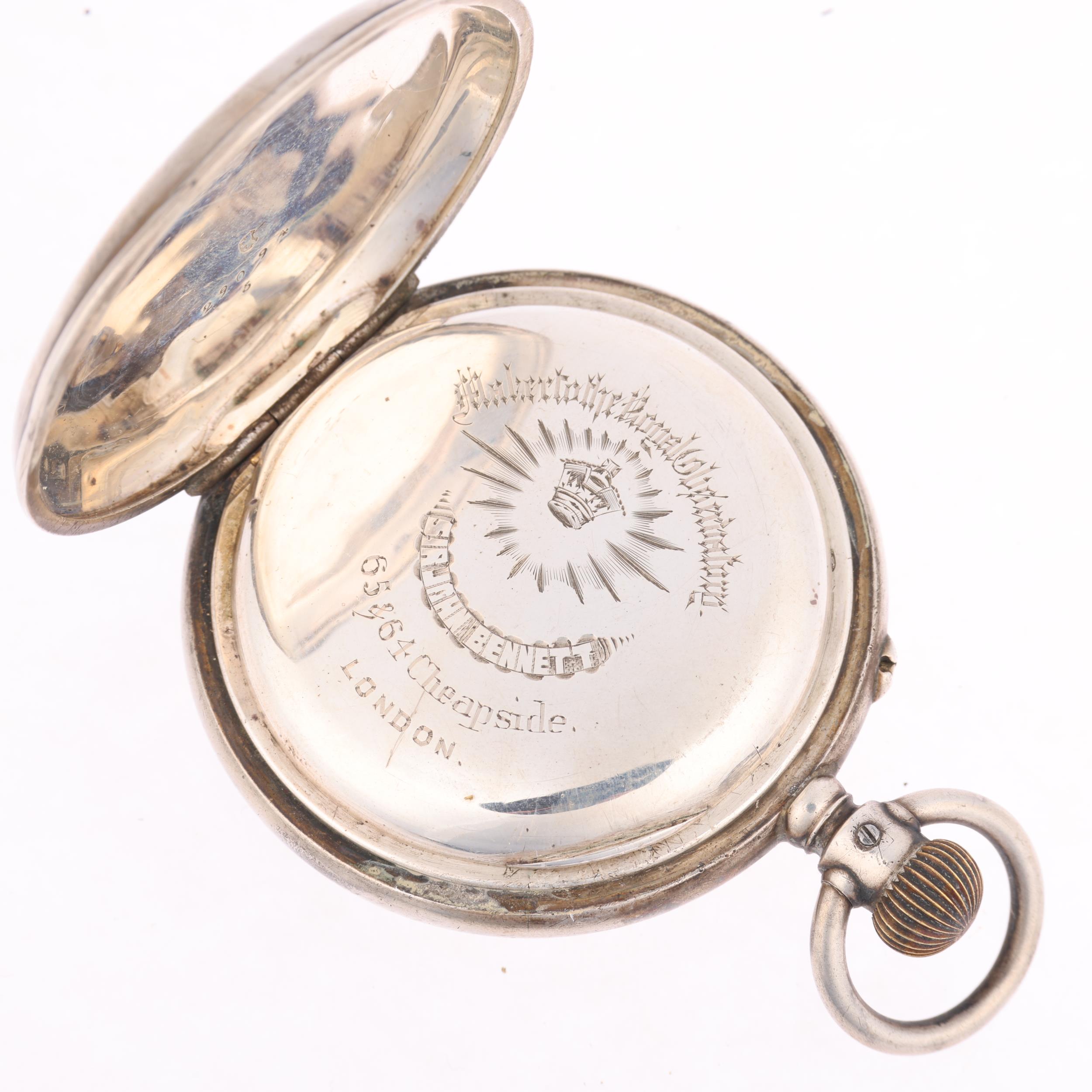 IWC - a late 19th century Swiss sterling silver 'Pallweber' Jump Hour and Minute half hunter keyless - Image 4 of 5