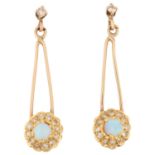 A pair of opal and diamond flowerhead cluster drop earrings, with stud fittings, apparently