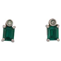 A pair of 9ct gold emerald and diamond earrings, with stud fittings, 8.1mm, 1.3g No damage or
