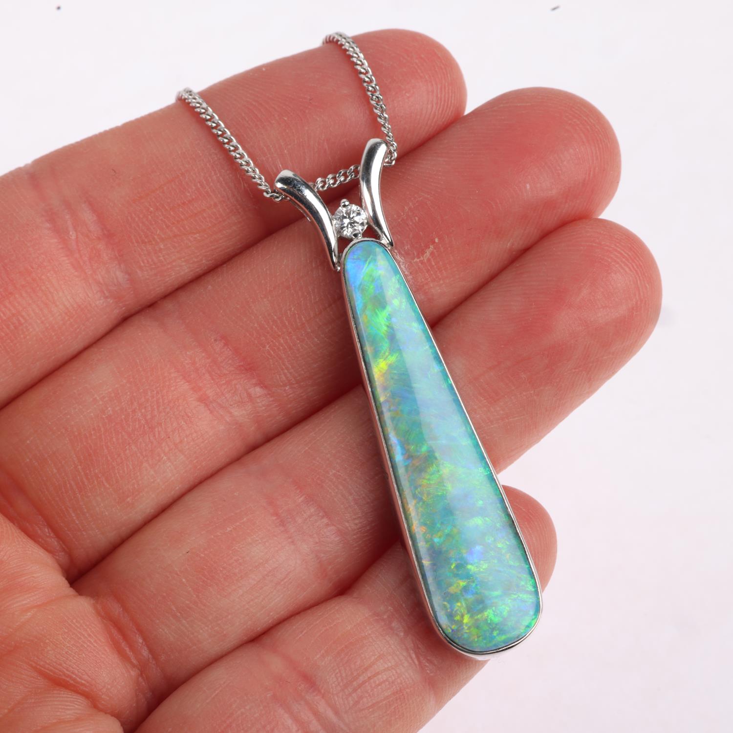 An 18ct white gold Australian boulder opal and diamond pendant necklace, by Leisha Wheeler, the - Image 4 of 4