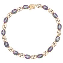 A 9ct gold mystic topaz tennis line bracelet, 20cm, 6.7g No damage or repair, all stones present,