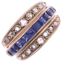 An Art Deco 'Day and Night' swivel eternity ring, half of the central band channel set with