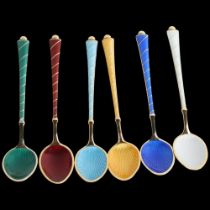 EGON LAURIDSEN - a set of 6 Danish vermeil sterling silver and harlequin enamel coffee spoons,