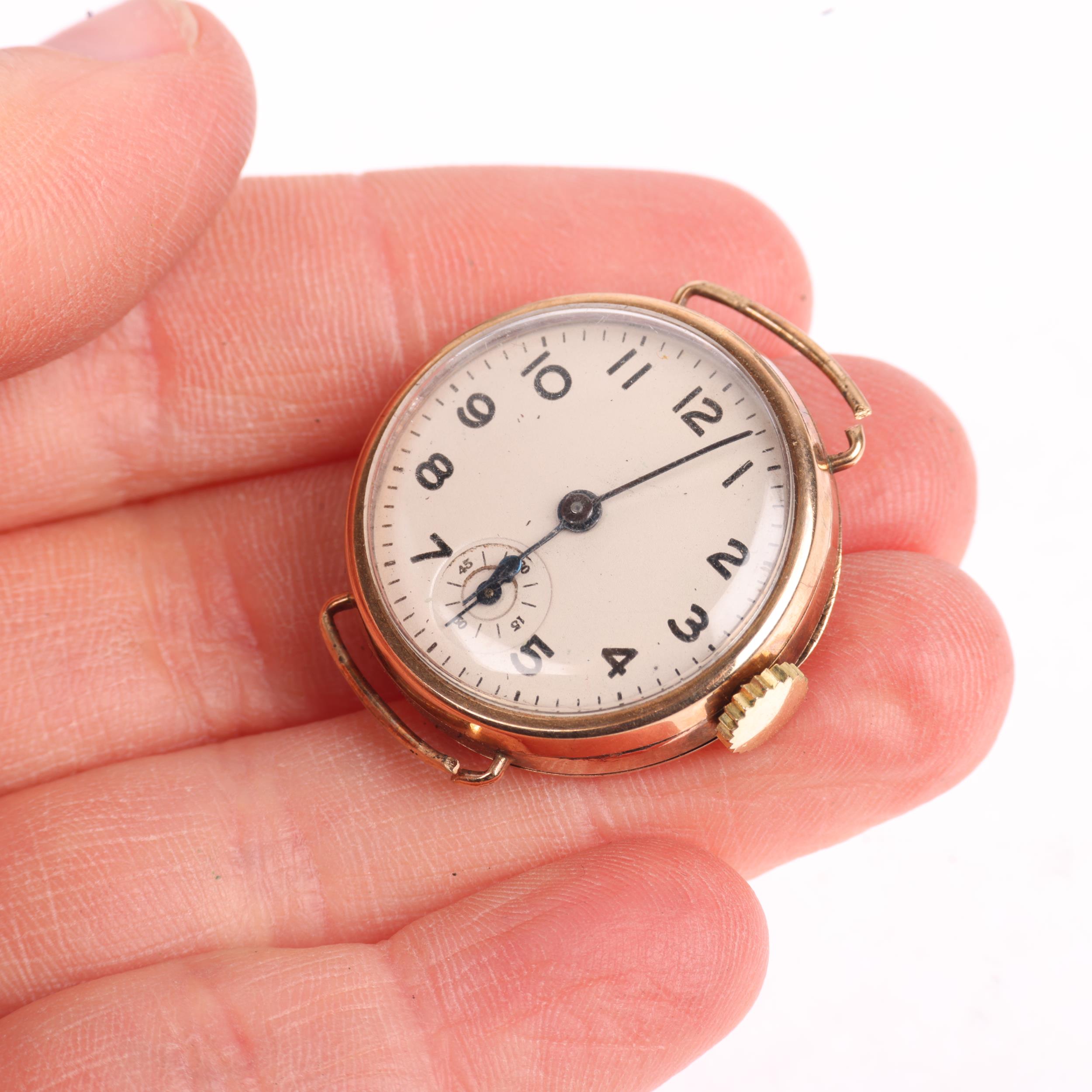 OMEGA - an early 20th century 9ct gold Officer's style mechanical wristwatch head, silvered dial - Image 5 of 5