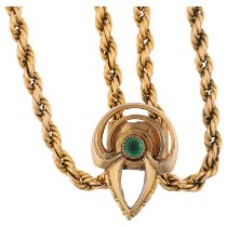 An Antique 15ct gold rope twist long guard chain necklace, with gilt-metal slider fob, 140cm, 21.