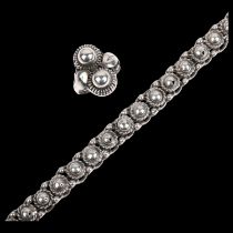 KURT C HERMANN DEHLI - a a Danish modernist silver flowerhead ring and similar bracelet, ring size