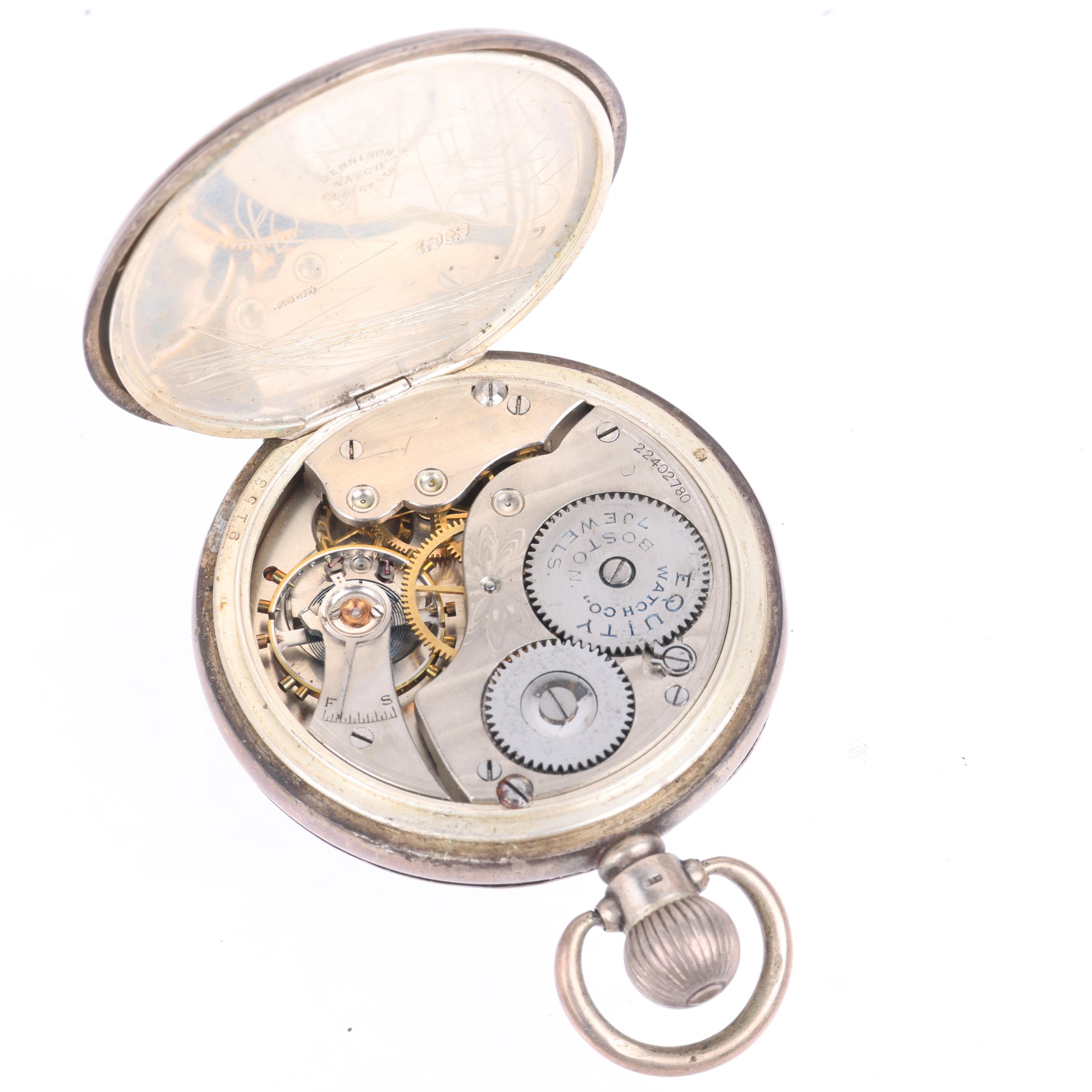 WALTHAM - a silver open-face keyless pocket watch, black enamel dial with Arabic numerals, cathedral - Image 3 of 5
