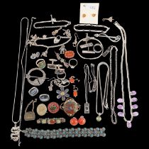 Various jewellery, including silver ingot, Georgian coral cluster brooch, earrings, etc Lot sold