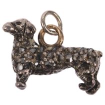 A Victorian miniature diamond Dachshund dog pendant/charm, set with rose-cut diamonds, apparently