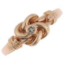 A late 20th century 9ct gold diamond knot ring, maker AC Co, London 1979, setting height 7mm, size