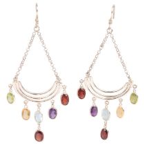 A pair of silver gem set drop earrings, with shepherd hook fittings, 71mm, 5.2g No damage or repair,