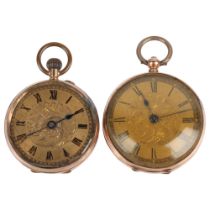 2 x 9ct rose gold open-face fob watches, largest case width 35.1mm, 58.8g gross, not currently