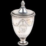 A George III Neo-Classical silver urn nutmeg grater, maker AL, possibly Aaron Lestourgeon, circa