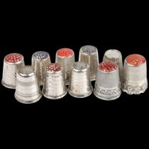 10 Continental silver thimbles, including some stone set General wear to high points, a few small