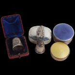 Various silver, including owl pillbox, enamel pillboxes, etc Lot sold as seen unless specific item(