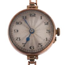 ROLEX - a First World War Period 9ct rose gold mechanical bracelet watch, silvered engine turned