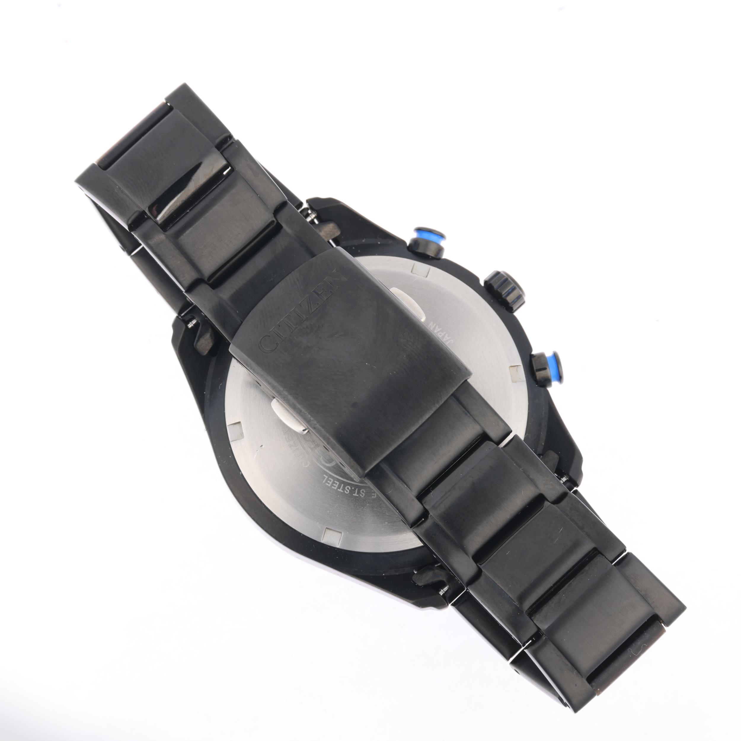 CITIZEN - a black coated stainless steel Eco-Drive quartz chronograph calendar bracelet watch, - Image 3 of 5