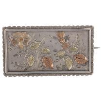 A Victorian silver and gold floral mourning brooch, apparently unmarked, 41.9mm, 10.4g A few gold