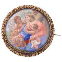 A 19th century hand painted porcelain panel brooch, depicting Madonna and Child, in unmarked