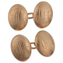A pair of Antique 15ct gold oval cufflinks, maker EC, 17.4mm, 11.5g No damage or repair, all